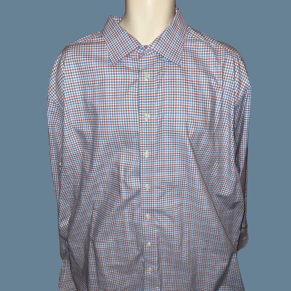 Eton Custome Made Blue Orange Checked Dress Shirt Size 2 XLT36/37 #80 - Picture 3 of 5